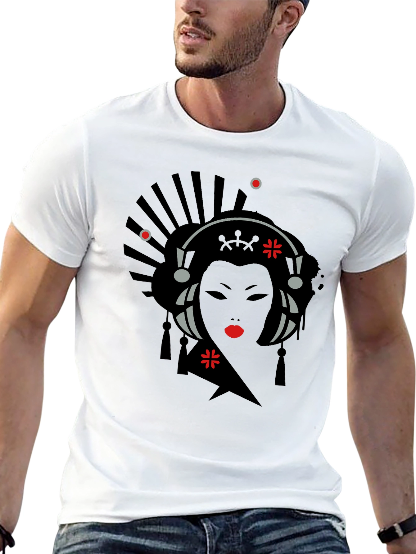 Geisha Graphic Print Black T-Shirt