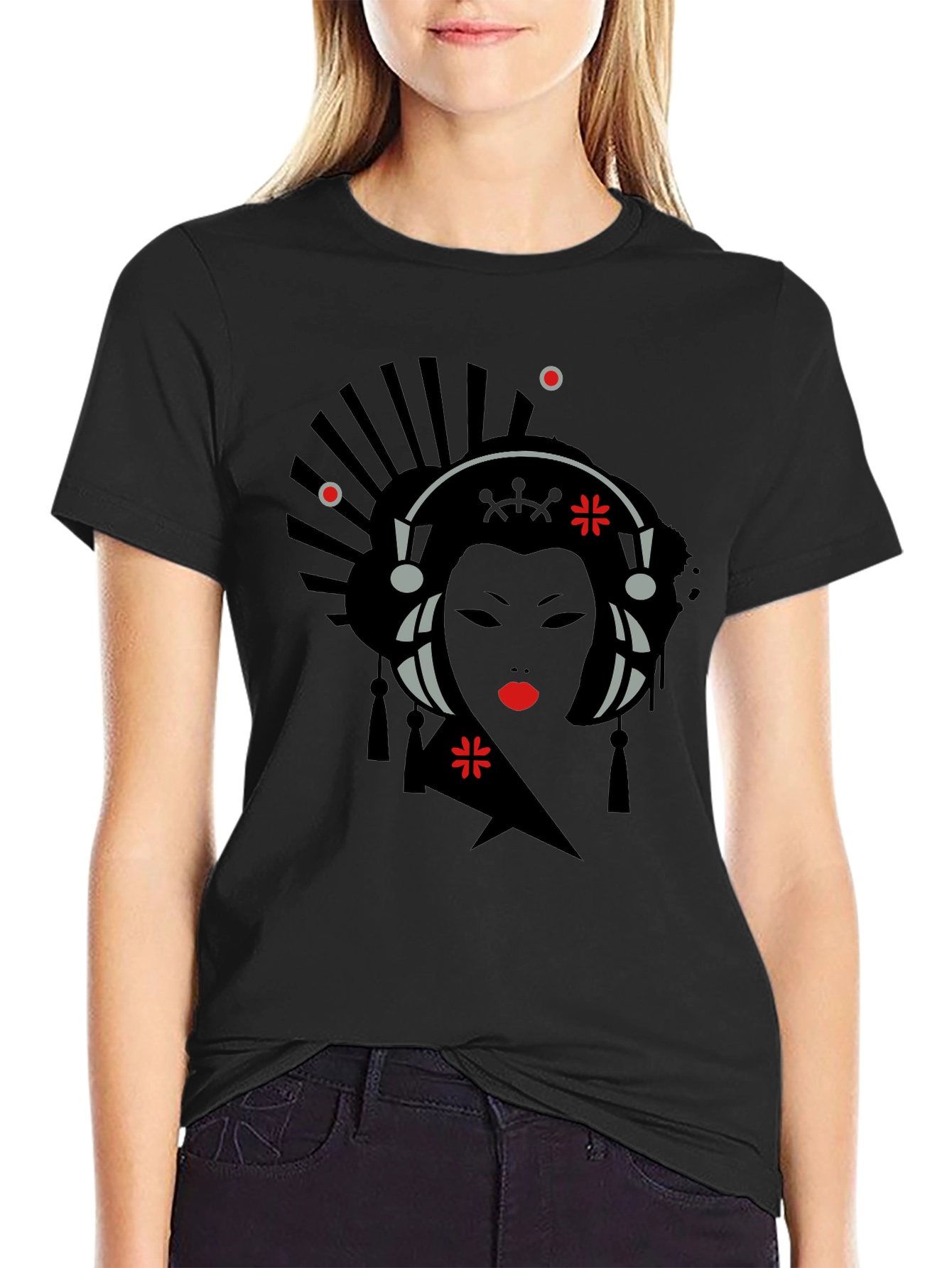 Geisha Graphic Print Black T-Shirt