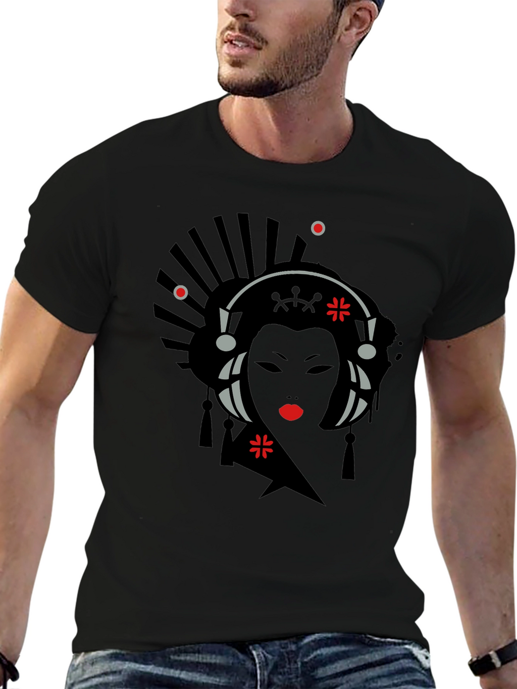 Geisha Graphic Print Black T-Shirt