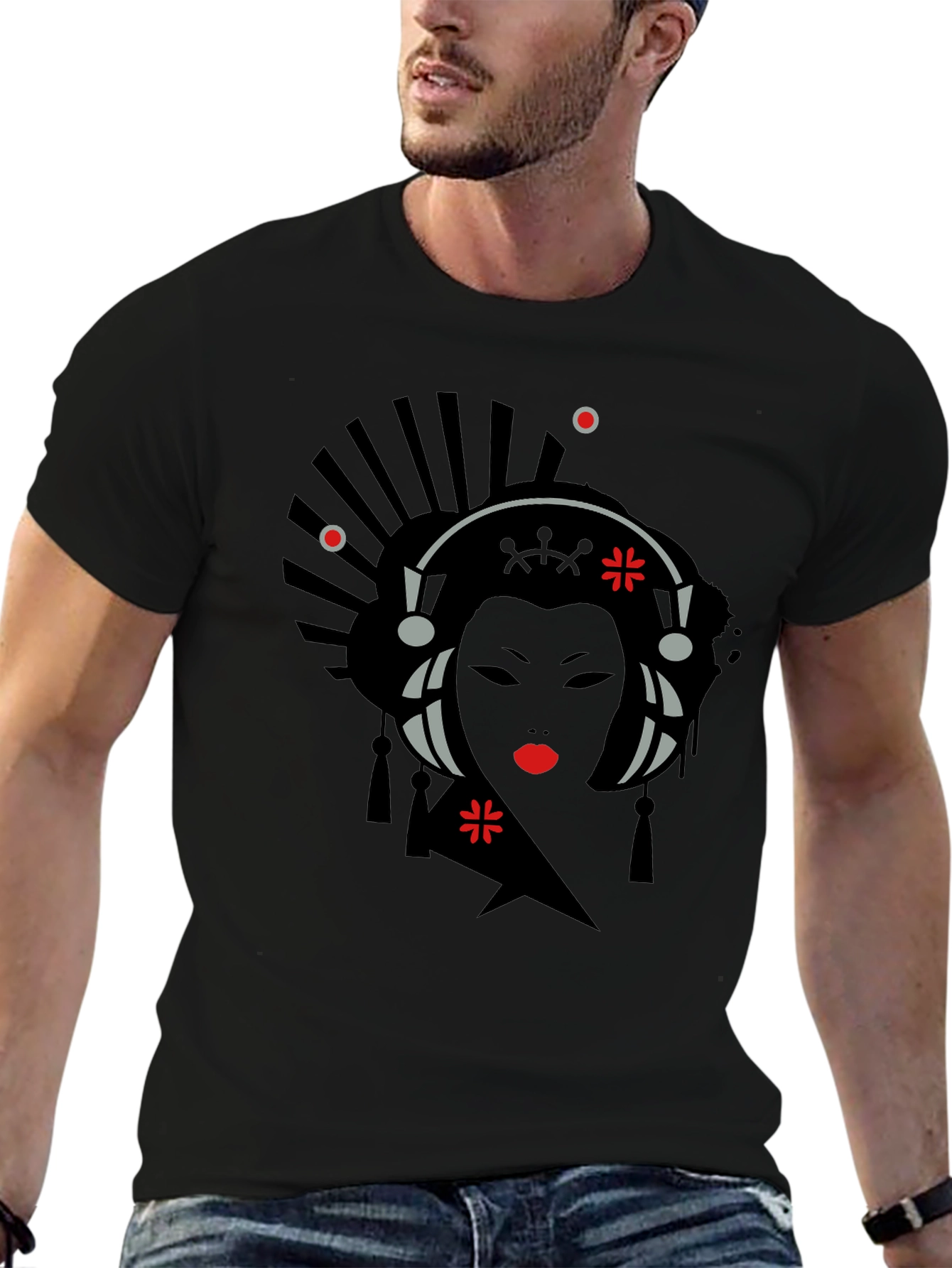 Geisha Graphic Print Black T-Shirt