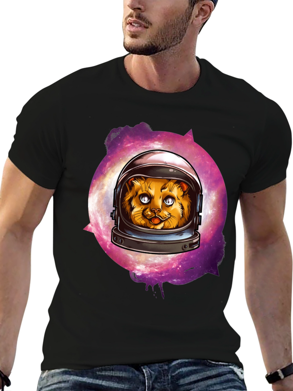 Astronaut Cat Graphic T-Shirt - Galaxy Space Kitten Tee
