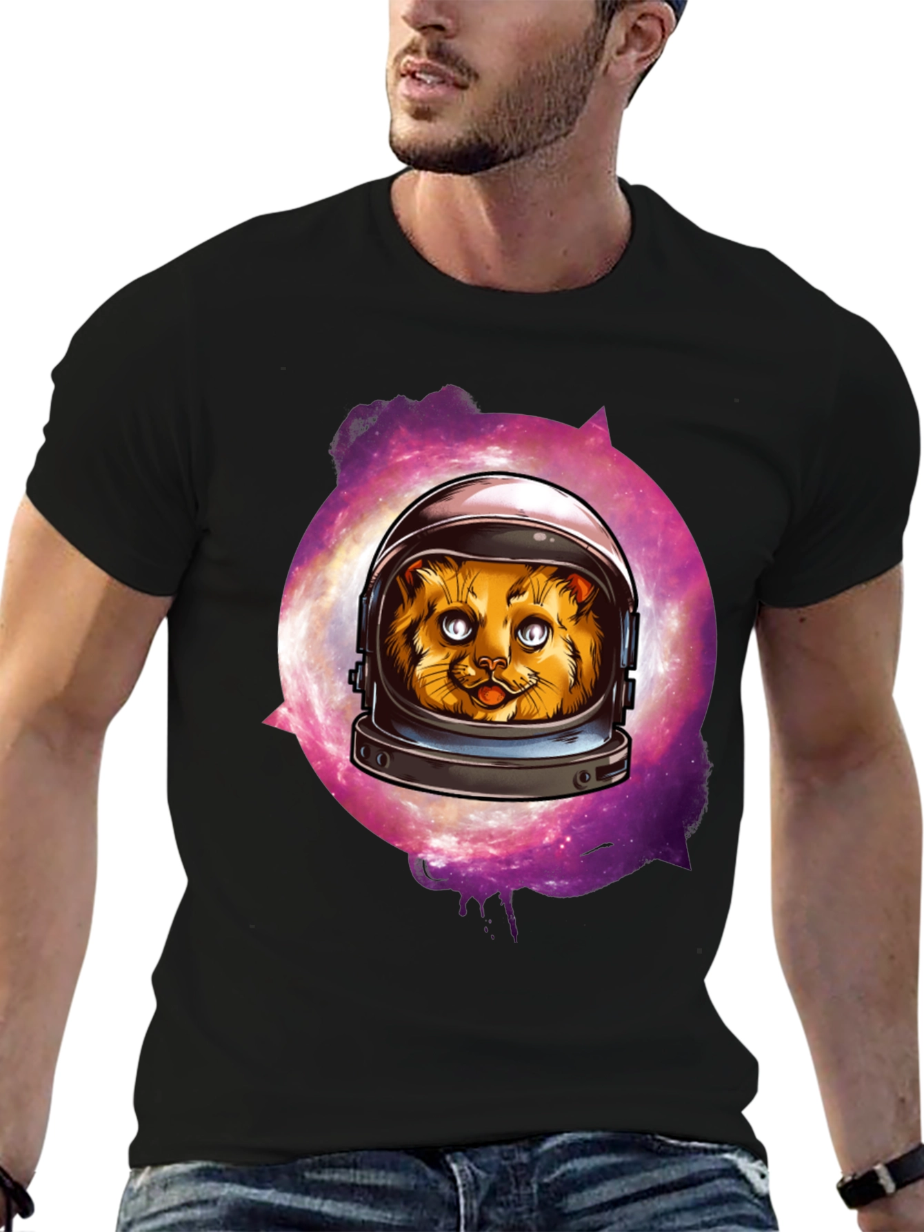 Astronaut Cat Graphic T-Shirt - Galaxy Space Kitten Tee