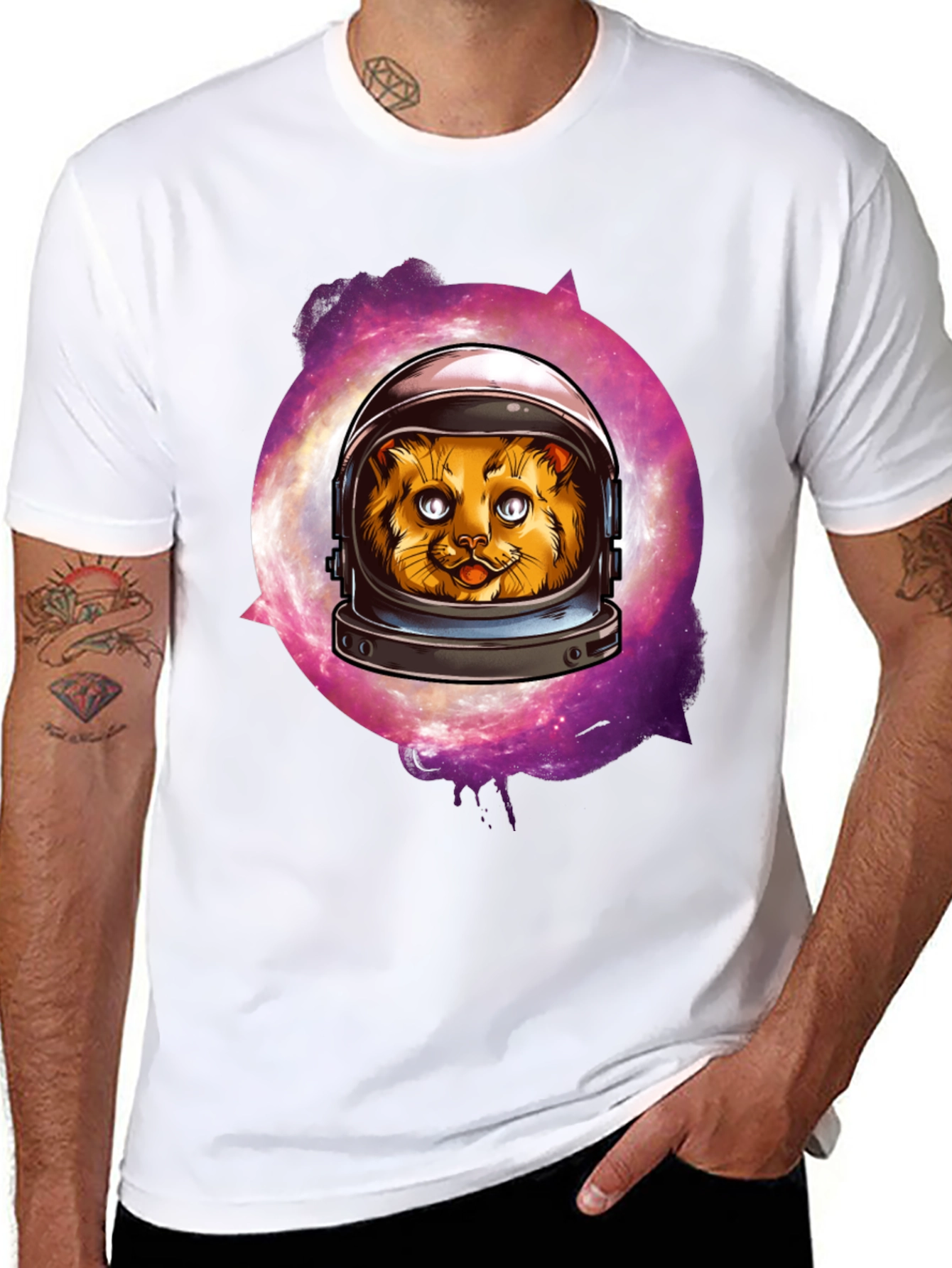 Astronaut Cat Graphic T-Shirt - Galaxy Space Kitten Tee
