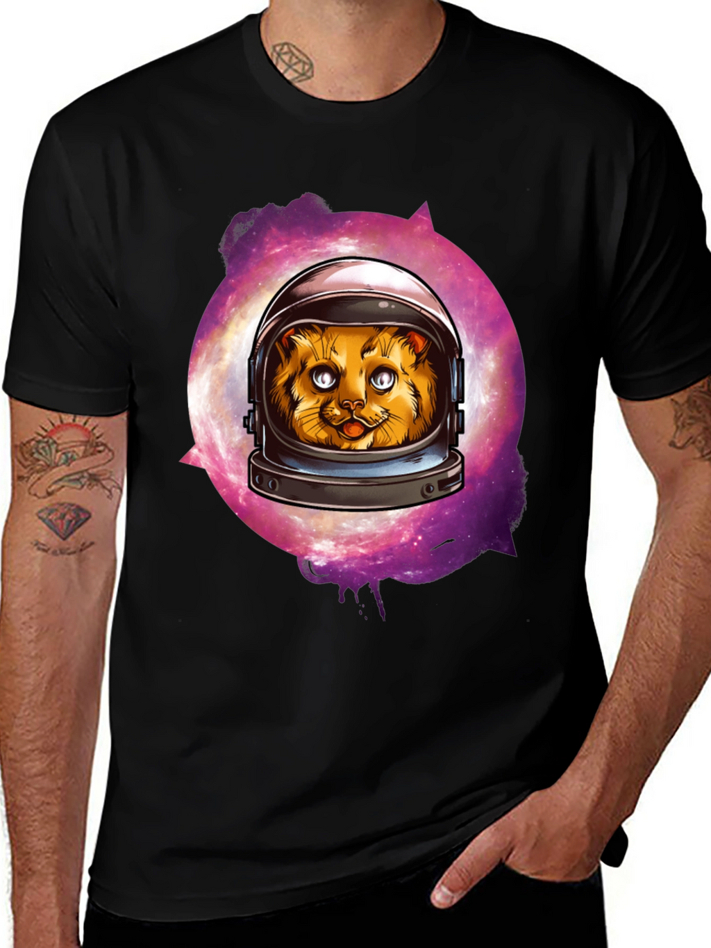 Astronaut Cat Graphic T-Shirt - Galaxy Space Kitten Tee