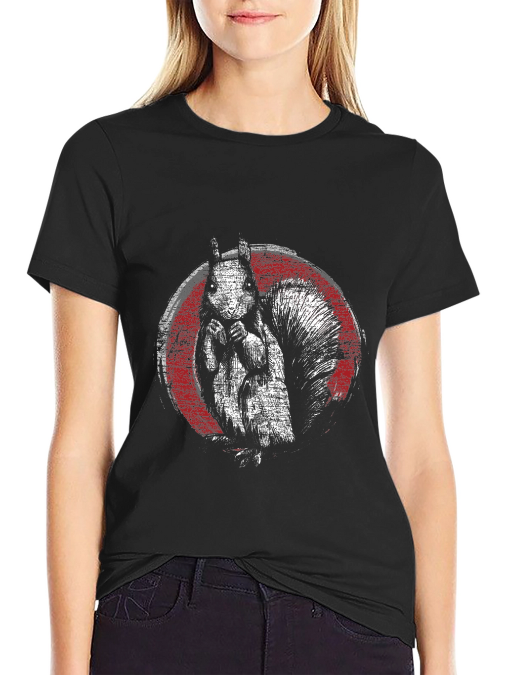 Squirrel Graphic Print Black T-Shirt