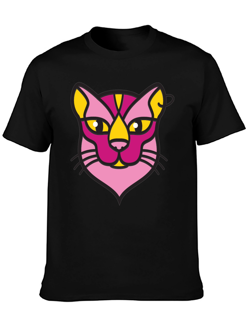 Abstract Cat Graphic Black T-Shirt