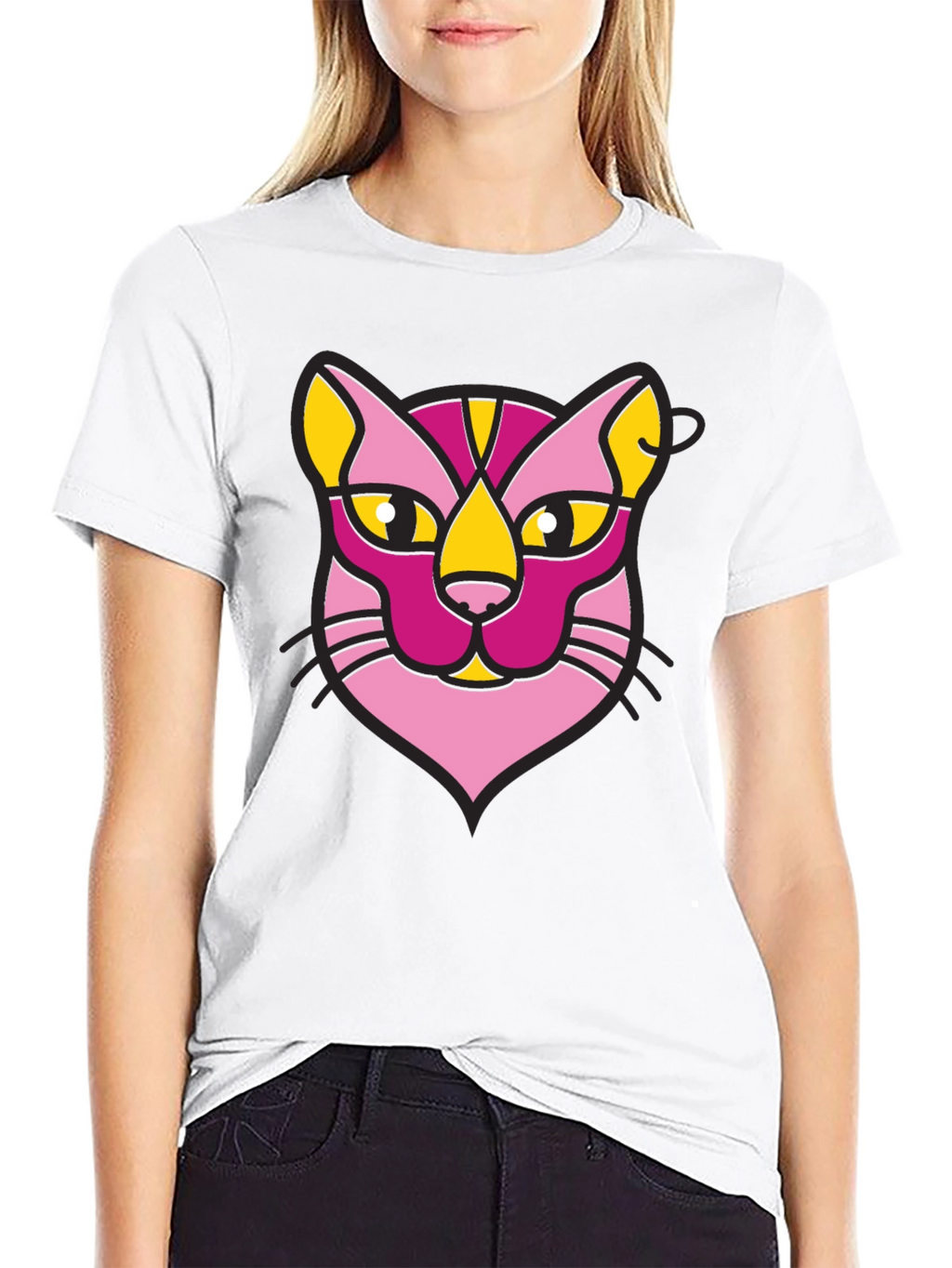 Abstract Cat Graphic Black T-Shirt