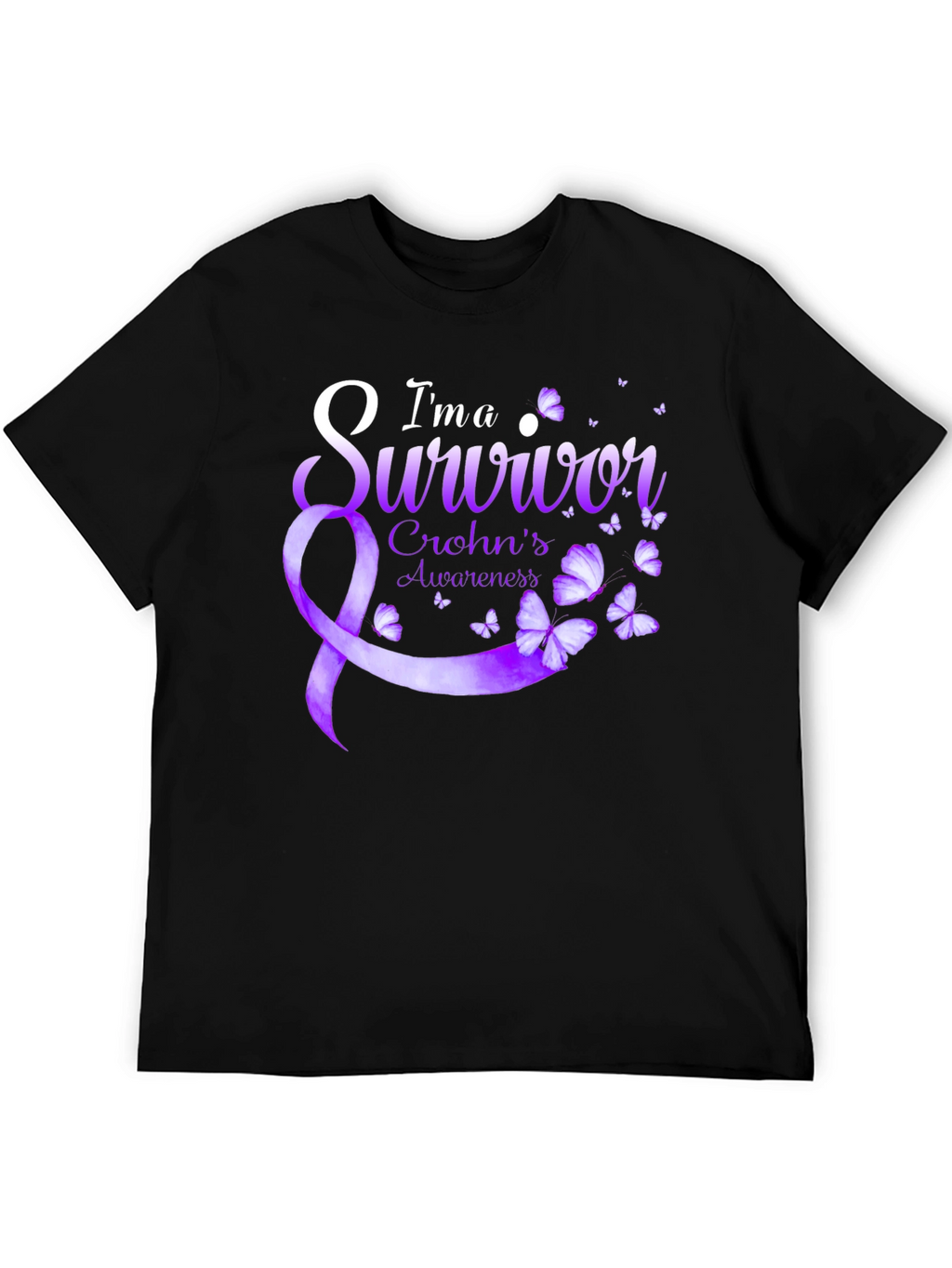 Crohns Awareness Survivor T-Shirt - Purple Ribbon Butterfly
