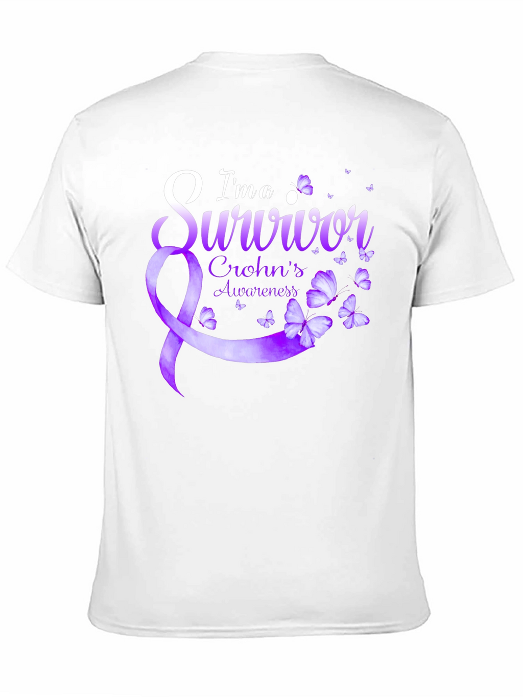 Crohns Awareness Survivor T-Shirt - Purple Ribbon Butterfly