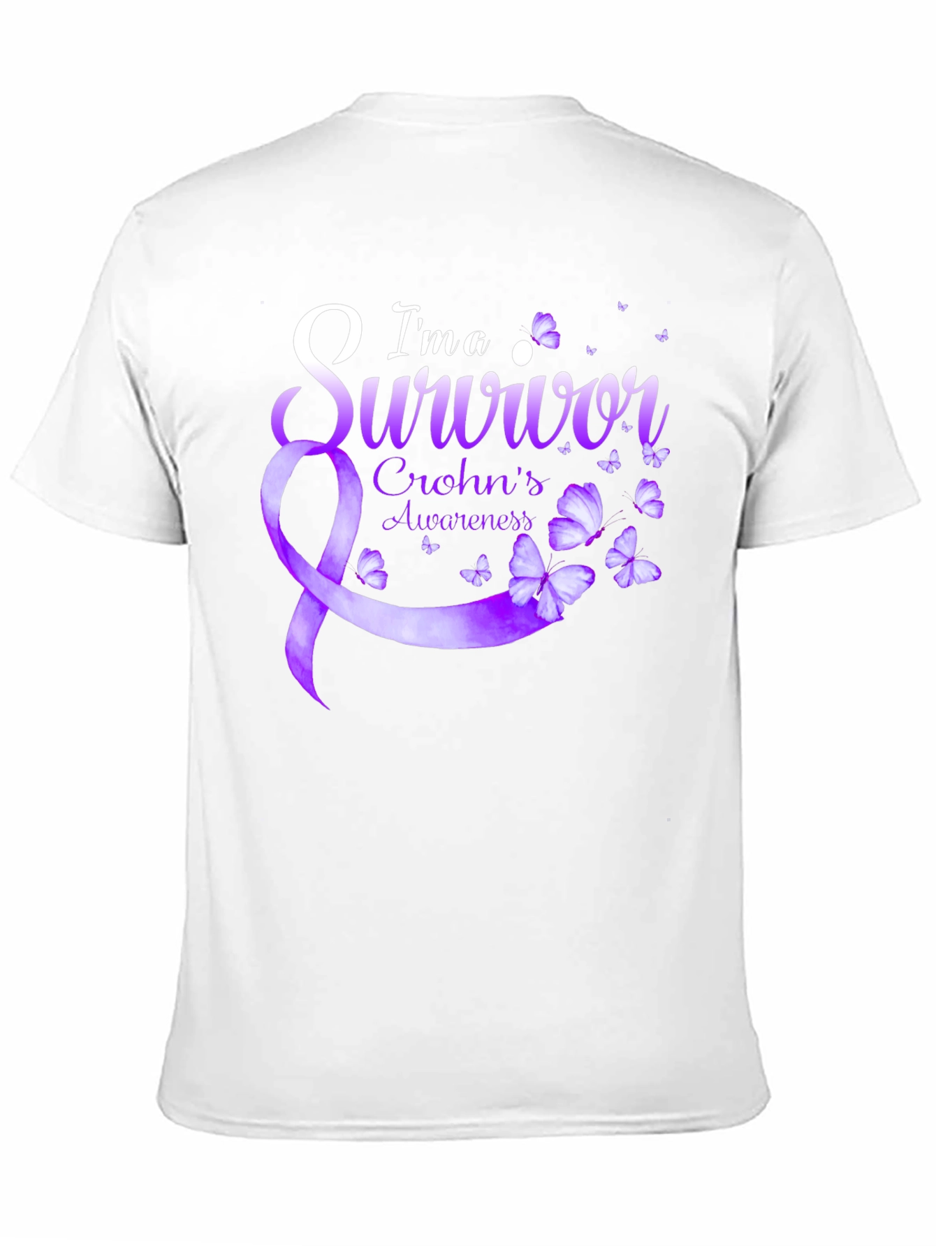 Crohns Awareness Survivor T-Shirt - Purple Ribbon Butterfly