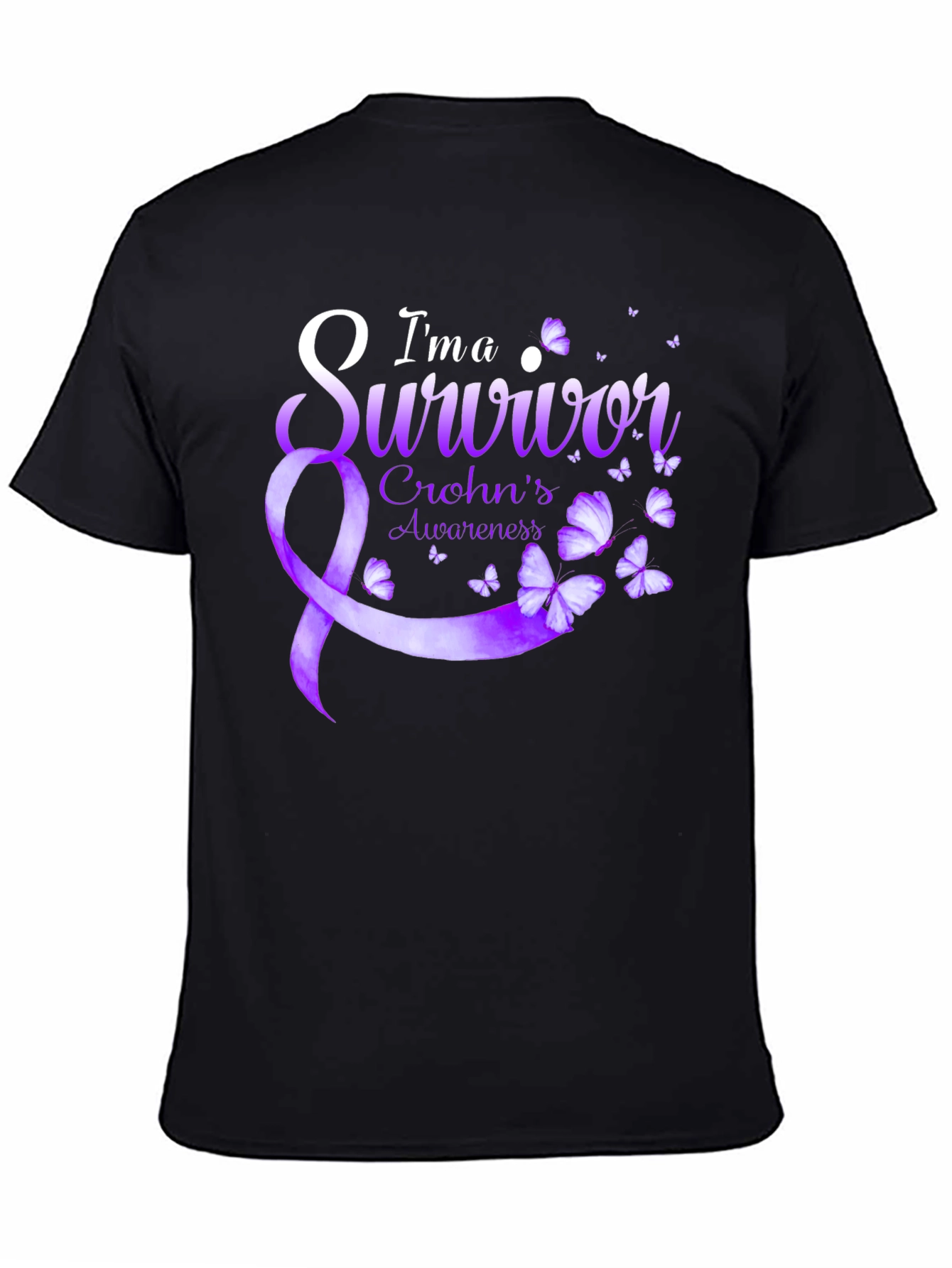 Crohns Awareness Survivor T-Shirt - Purple Ribbon Butterfly