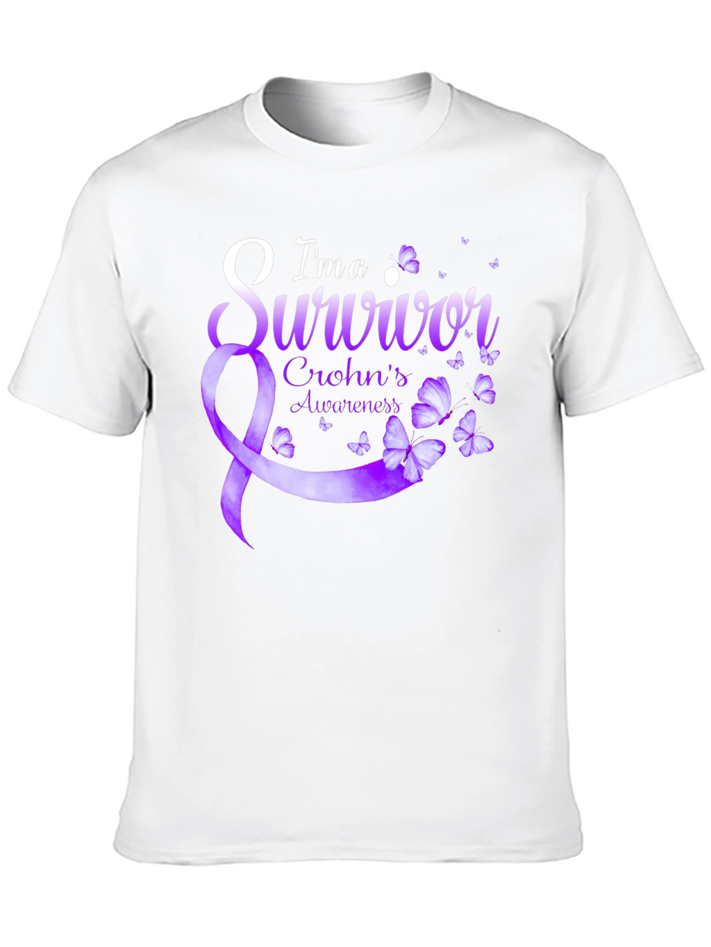 Crohns Awareness Survivor T-Shirt - Purple Ribbon Butterfly