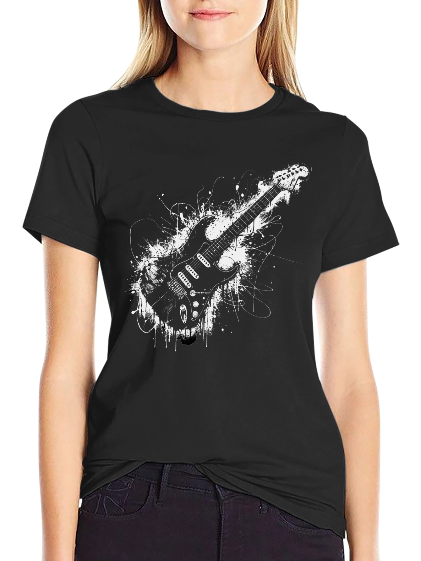 Electric Guitar Graphic Tee - Rocker Style Black T-Shirt