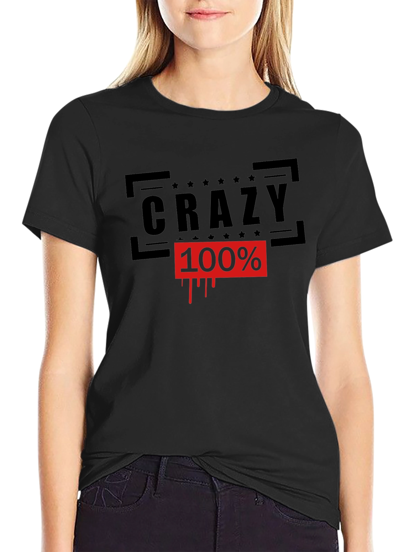 Crazy 100% Graphic Tee - Black Cotton T-Shirt