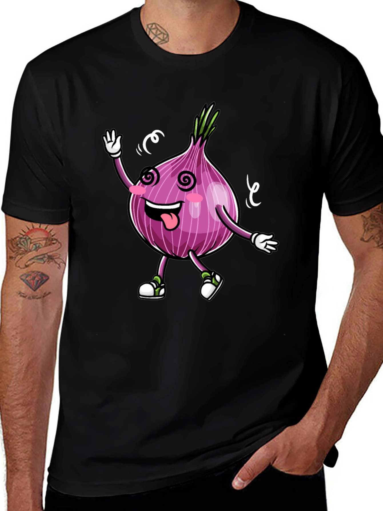 Cartoon Onion Graphic Tee - Black