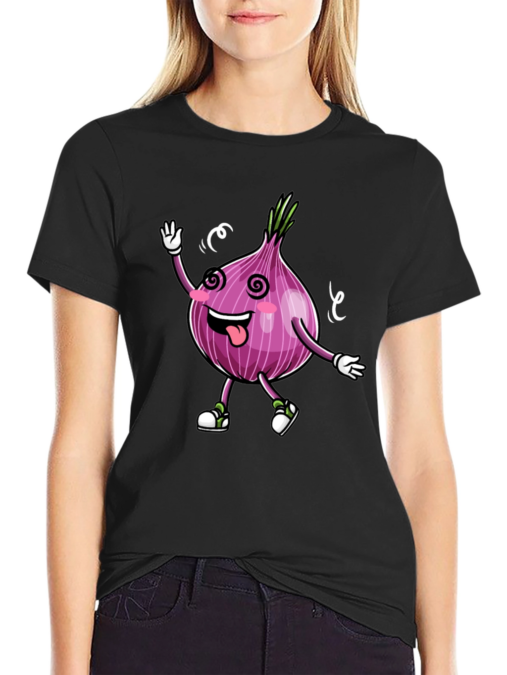Cartoon Onion Graphic Tee - Black