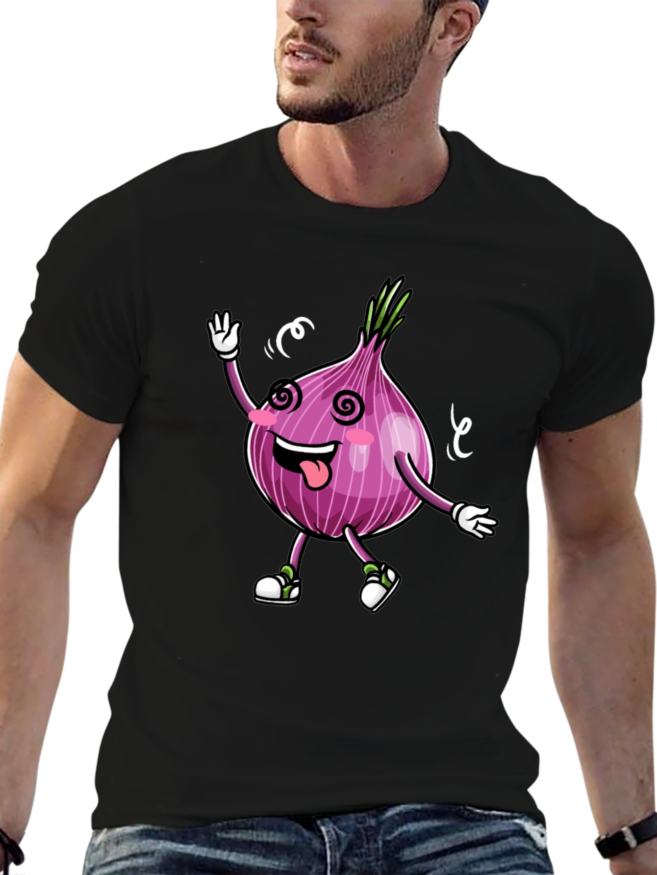 Cartoon Onion Graphic Tee - Black