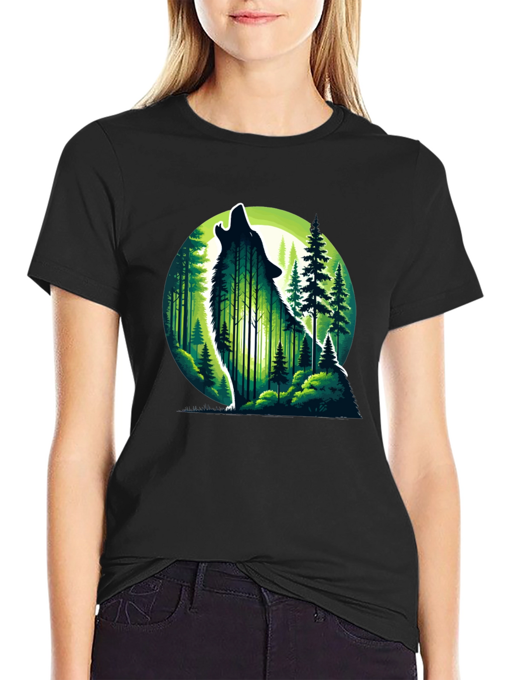 Wolf Howling Moon Forest Graphic Tee