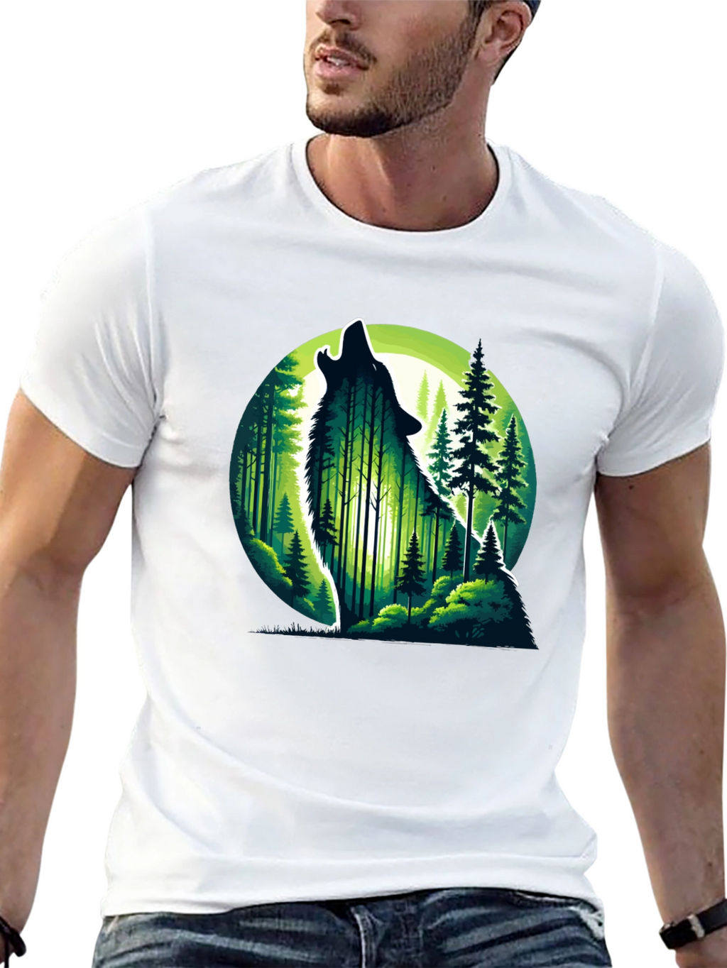 Wolf Howling Moon Forest Graphic Tee
