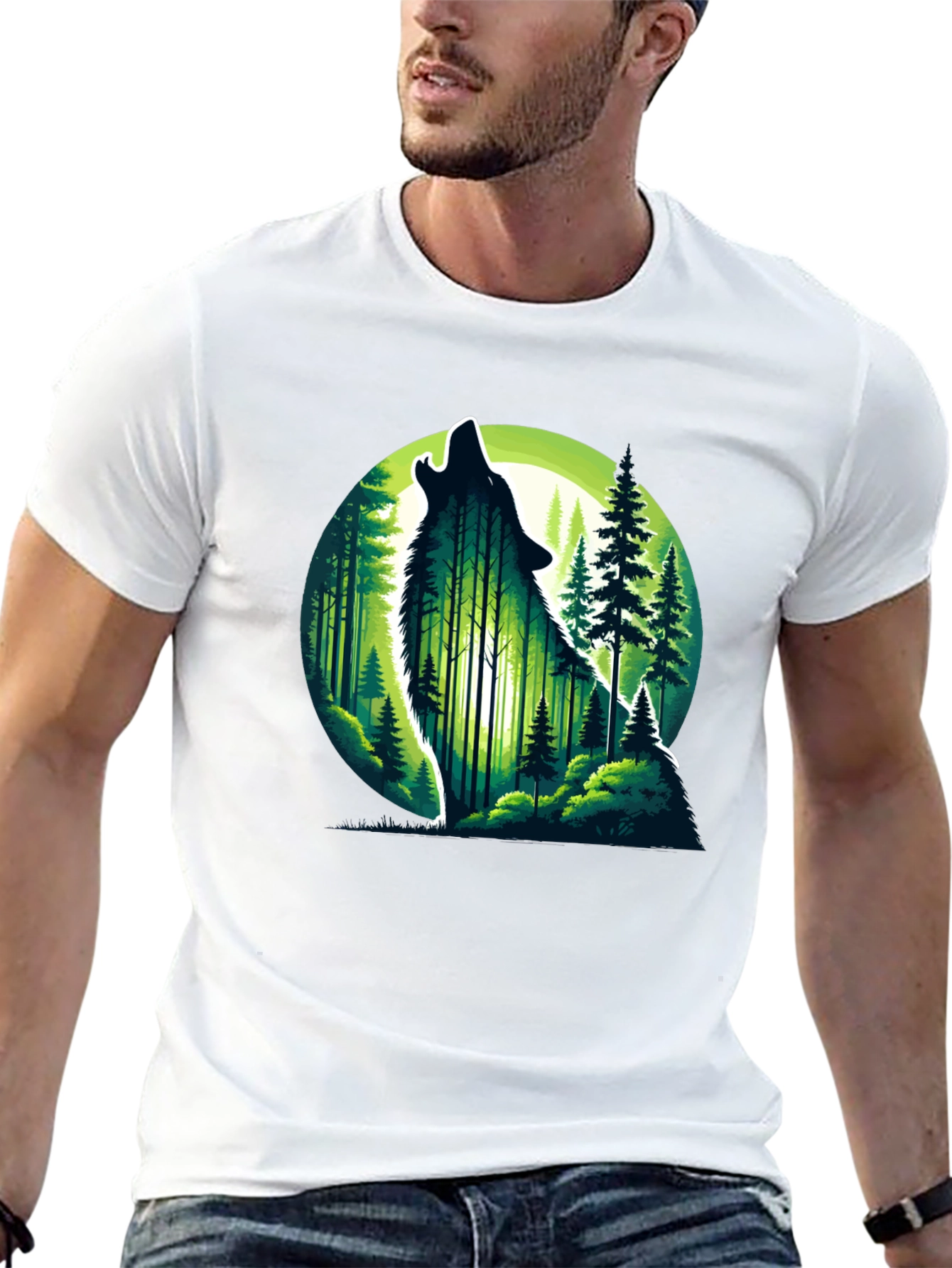 Wolf Howling Moon Forest Graphic Tee