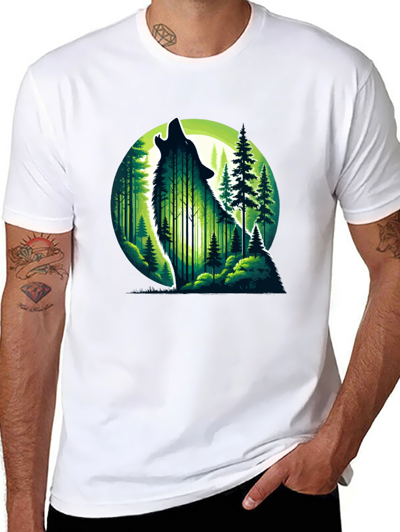 Wolf Howling Moon Forest Graphic Tee