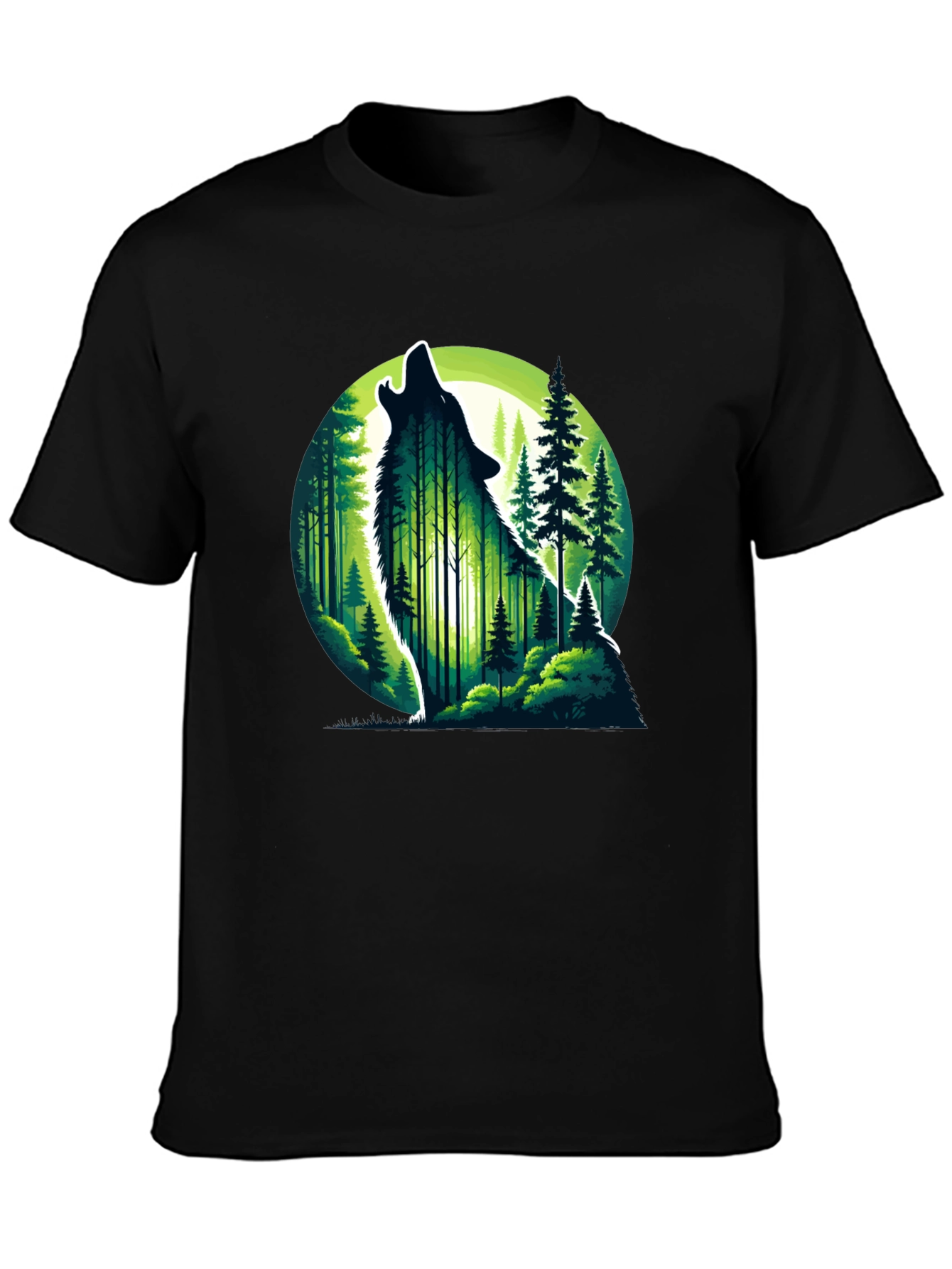 Wolf Howling Moon Forest Graphic Tee