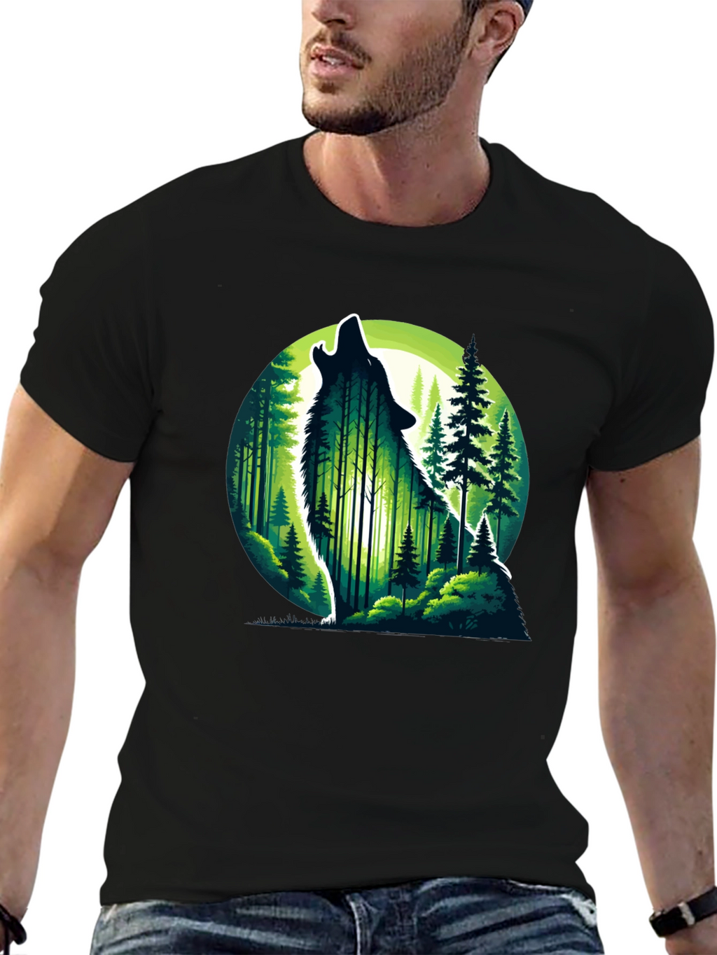 Wolf Howling Moon Forest Graphic Tee