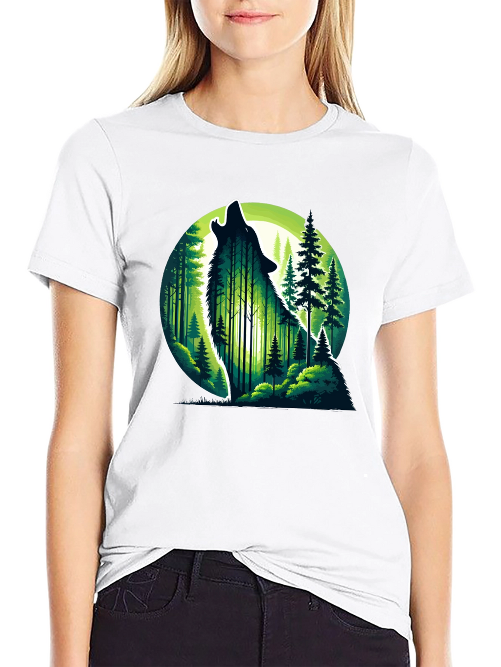 Wolf Howling Moon Forest Graphic Tee