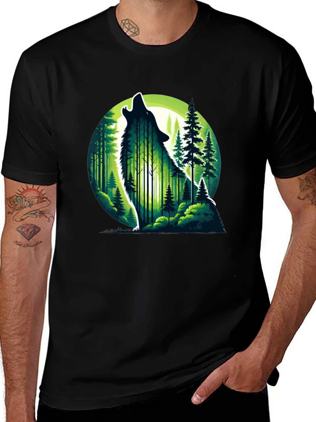 Wolf Howling Moon Forest Graphic Tee