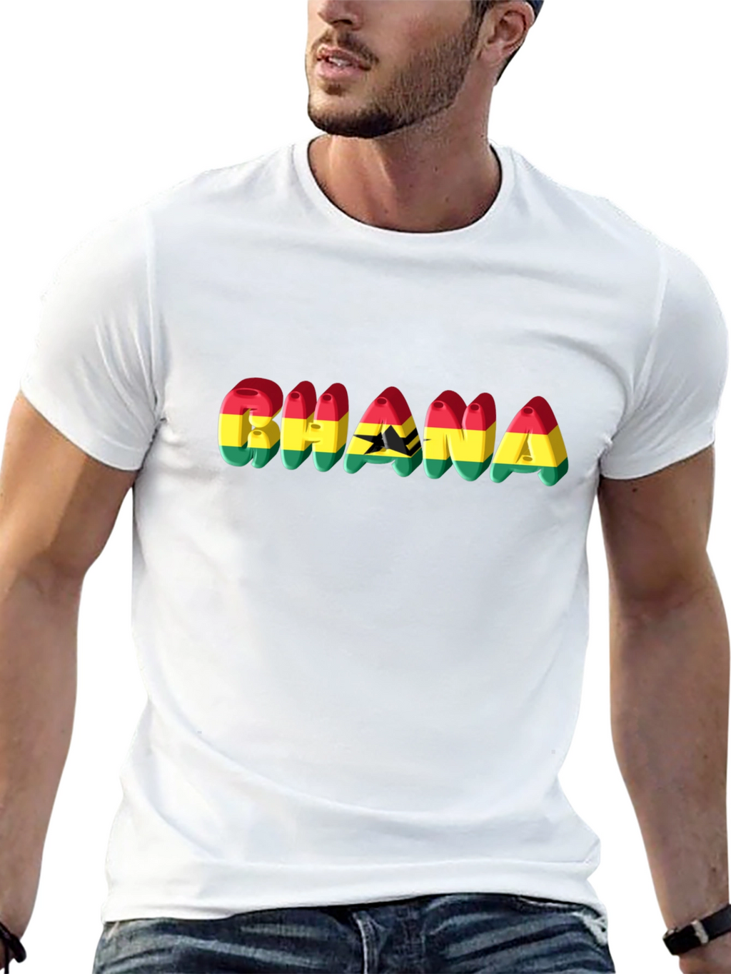 Ghana Flag Graphic Black T-Shirt