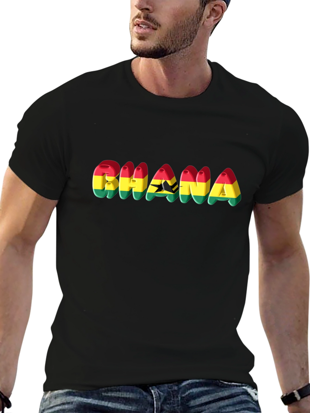 Ghana Flag Graphic Black T-Shirt