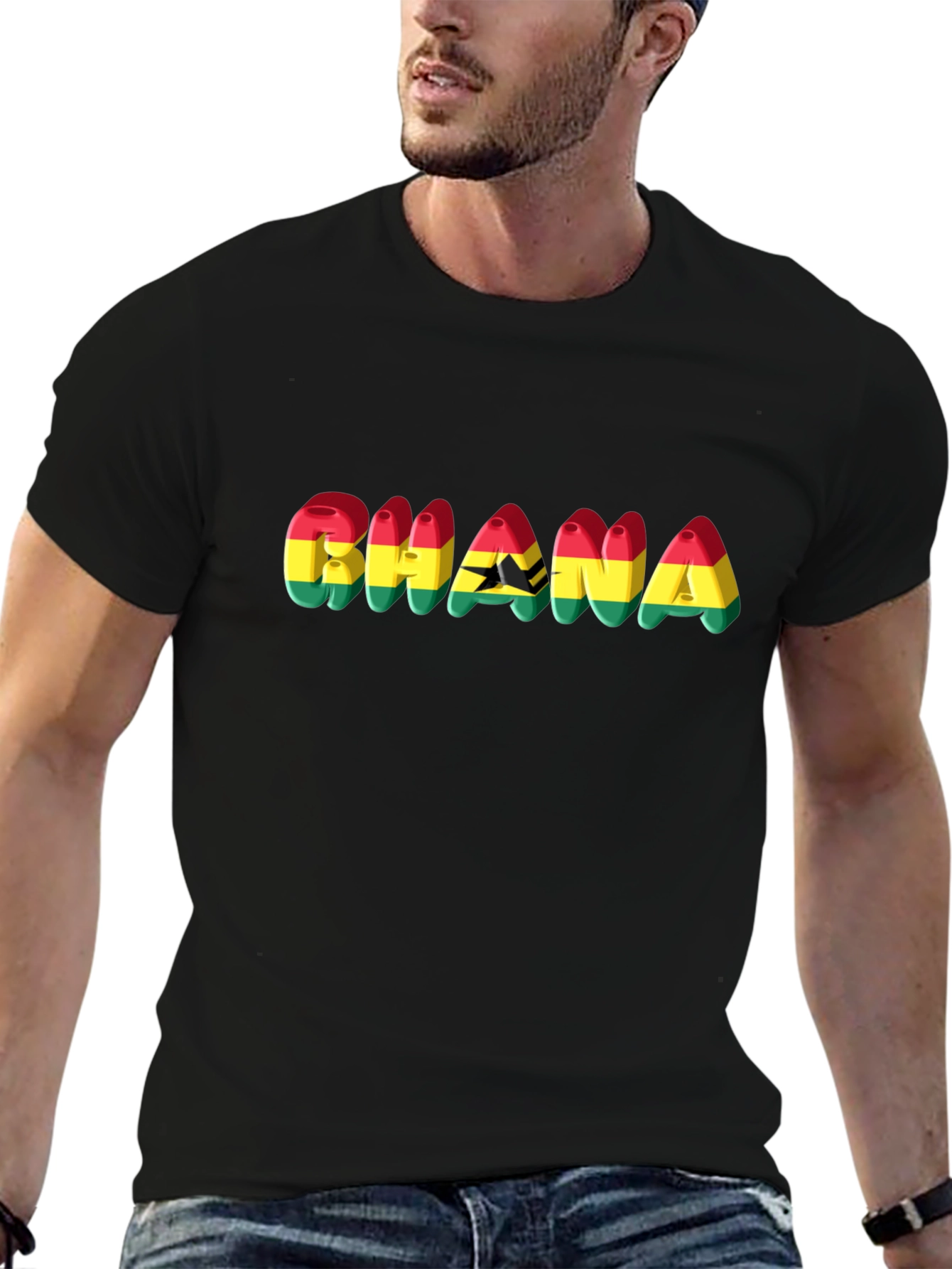 Ghana Flag Graphic Black T-Shirt