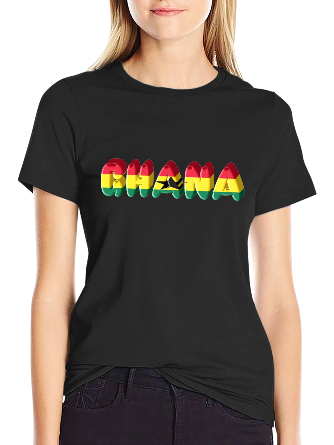 Ghana Flag Graphic Black T-Shirt