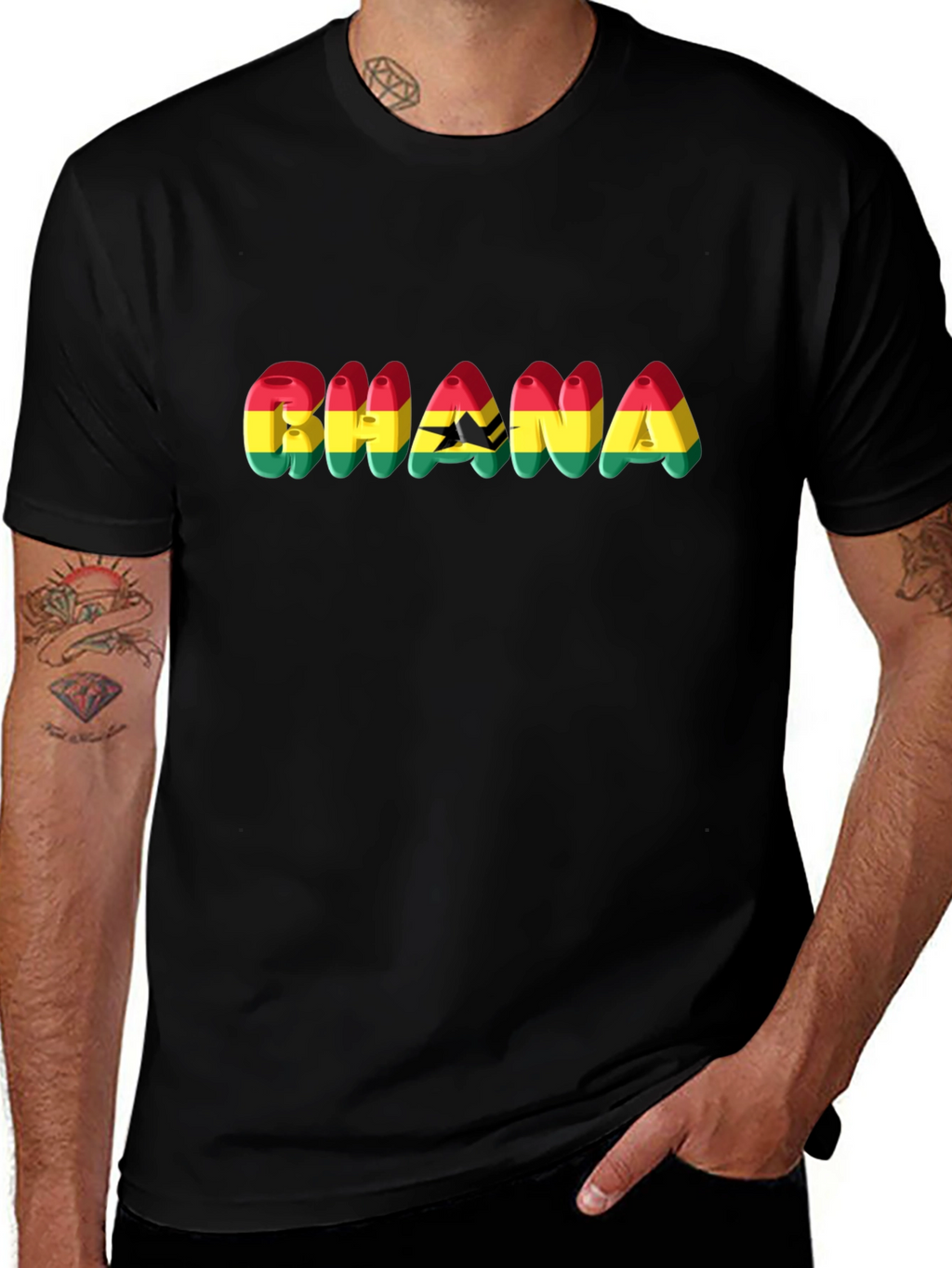 Ghana Flag Graphic Black T-Shirt