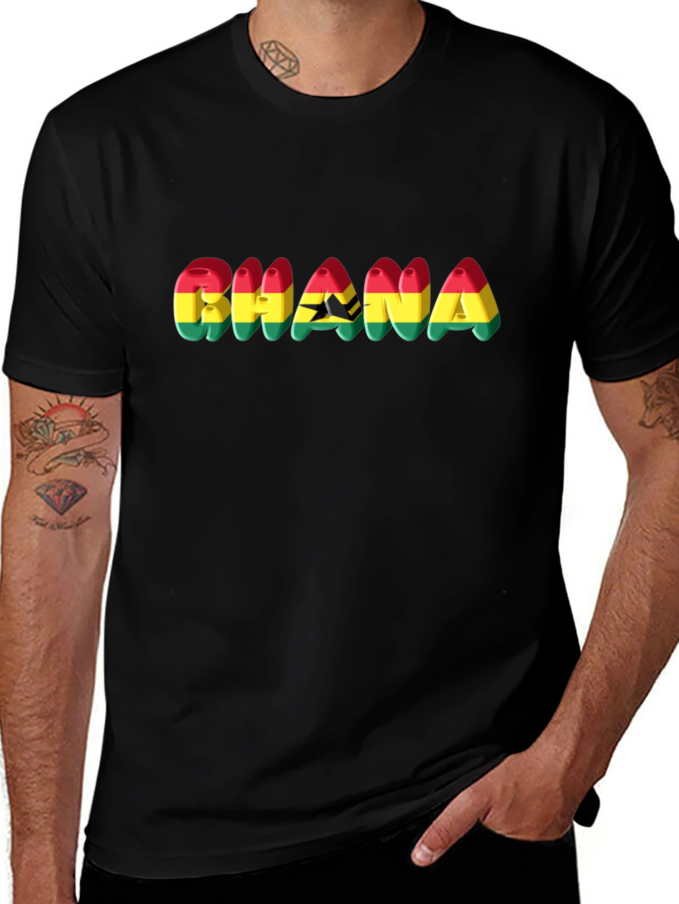 Ghana Flag Graphic Black T-Shirt