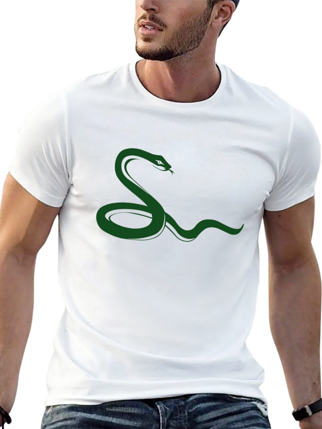 Green Snake Graphic Black T-Shirt