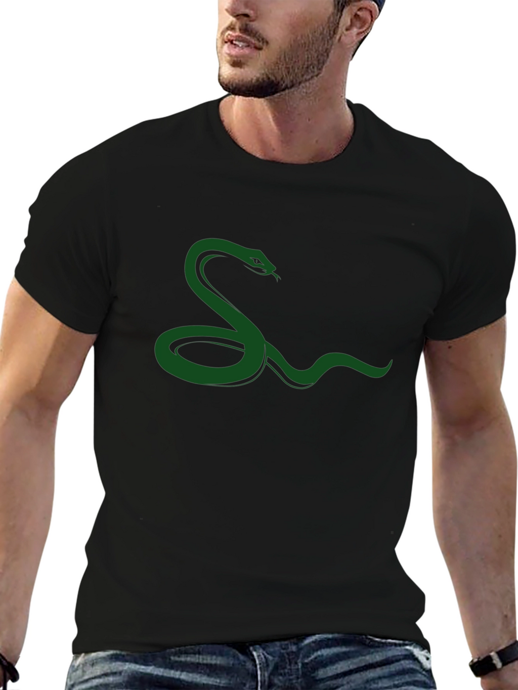 Green Snake Graphic Black T-Shirt