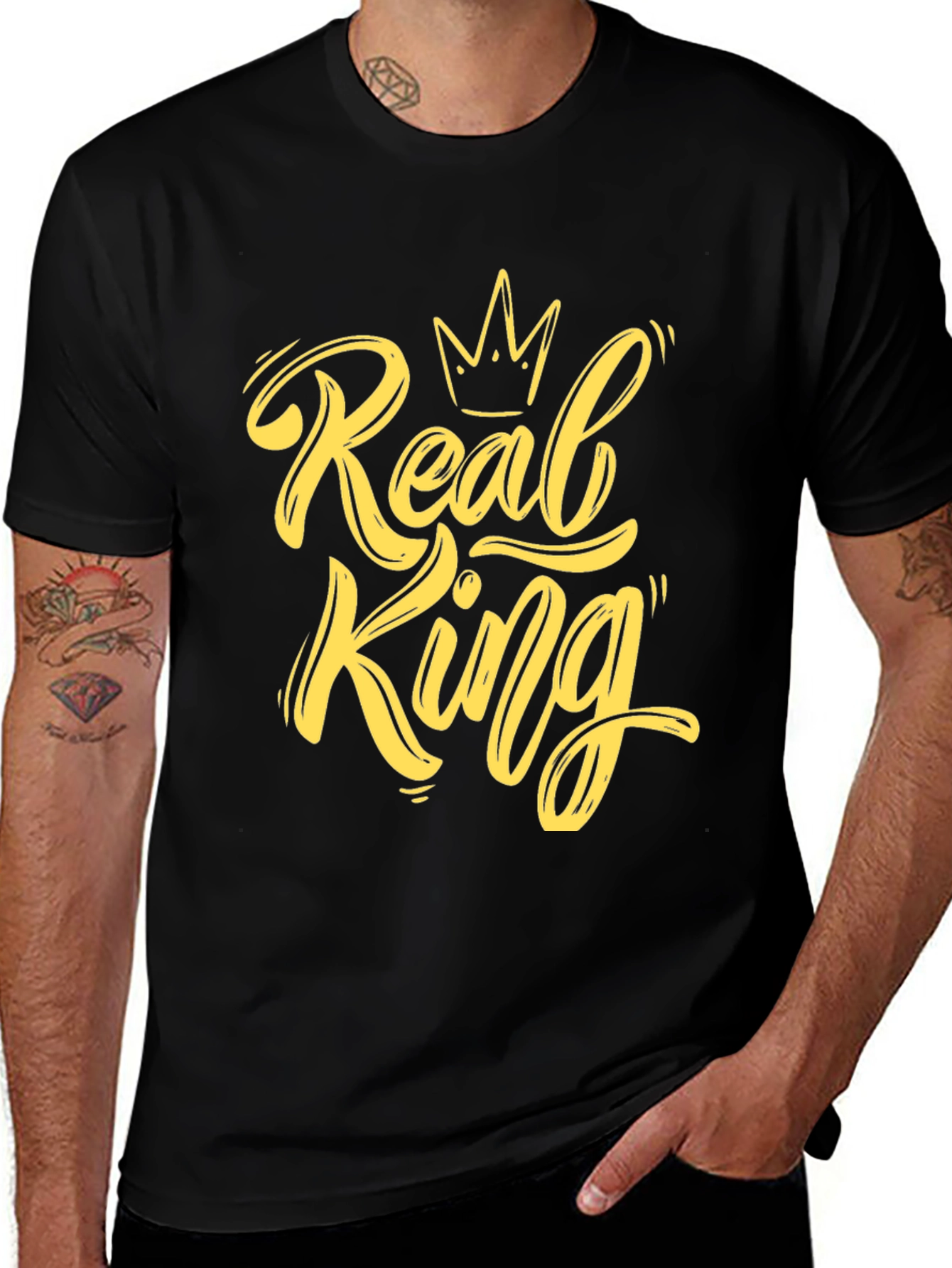 Real King Graphic Tee - Mens Black Crew Neck T-Shirt
