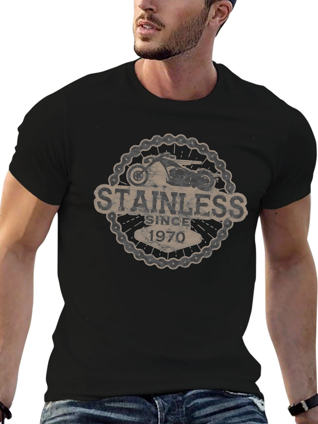 Stainless Since 1970 Motorcycle T-Shirt - Black
