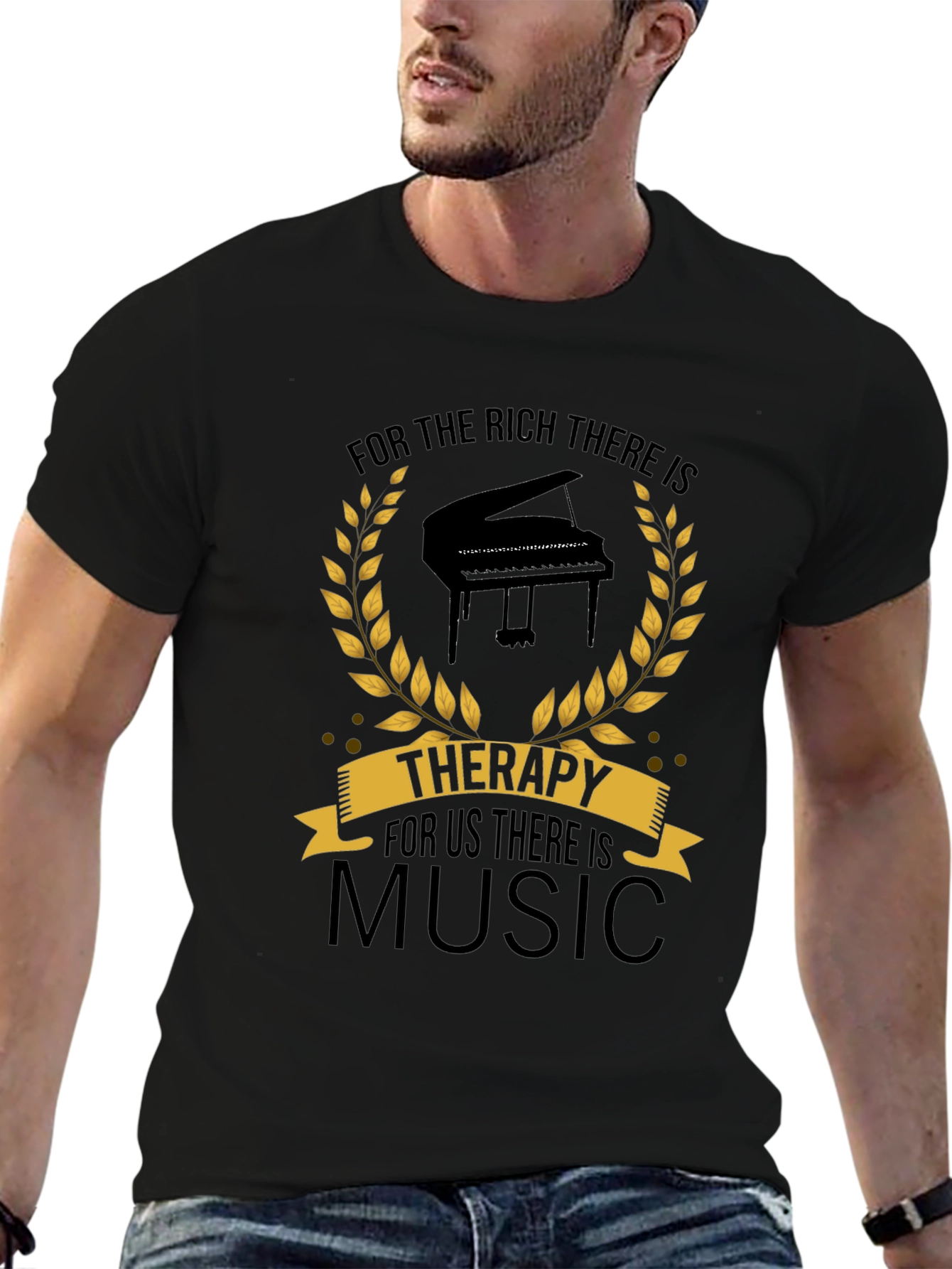 Music Therapy Black T-Shirt - Musicians Gift