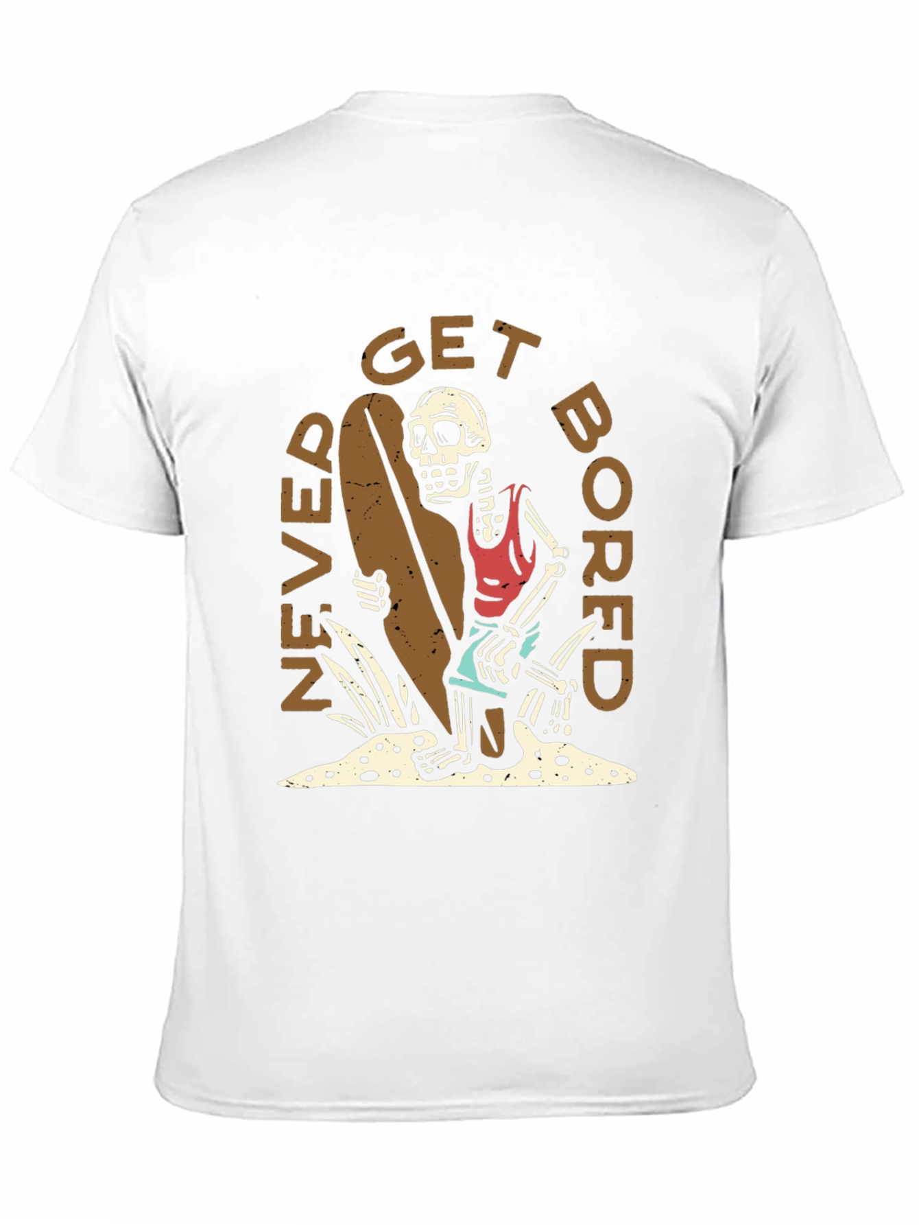 Never Get Bored Skeleton Surfer Graphic Tee