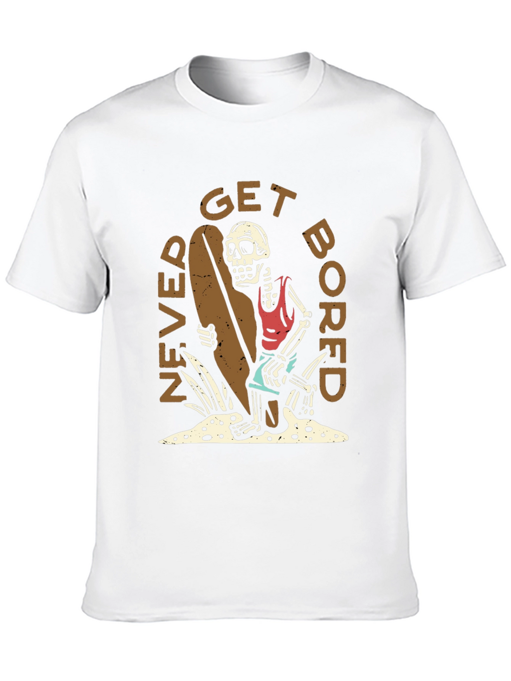 Never Get Bored Skeleton Surfer Graphic Tee