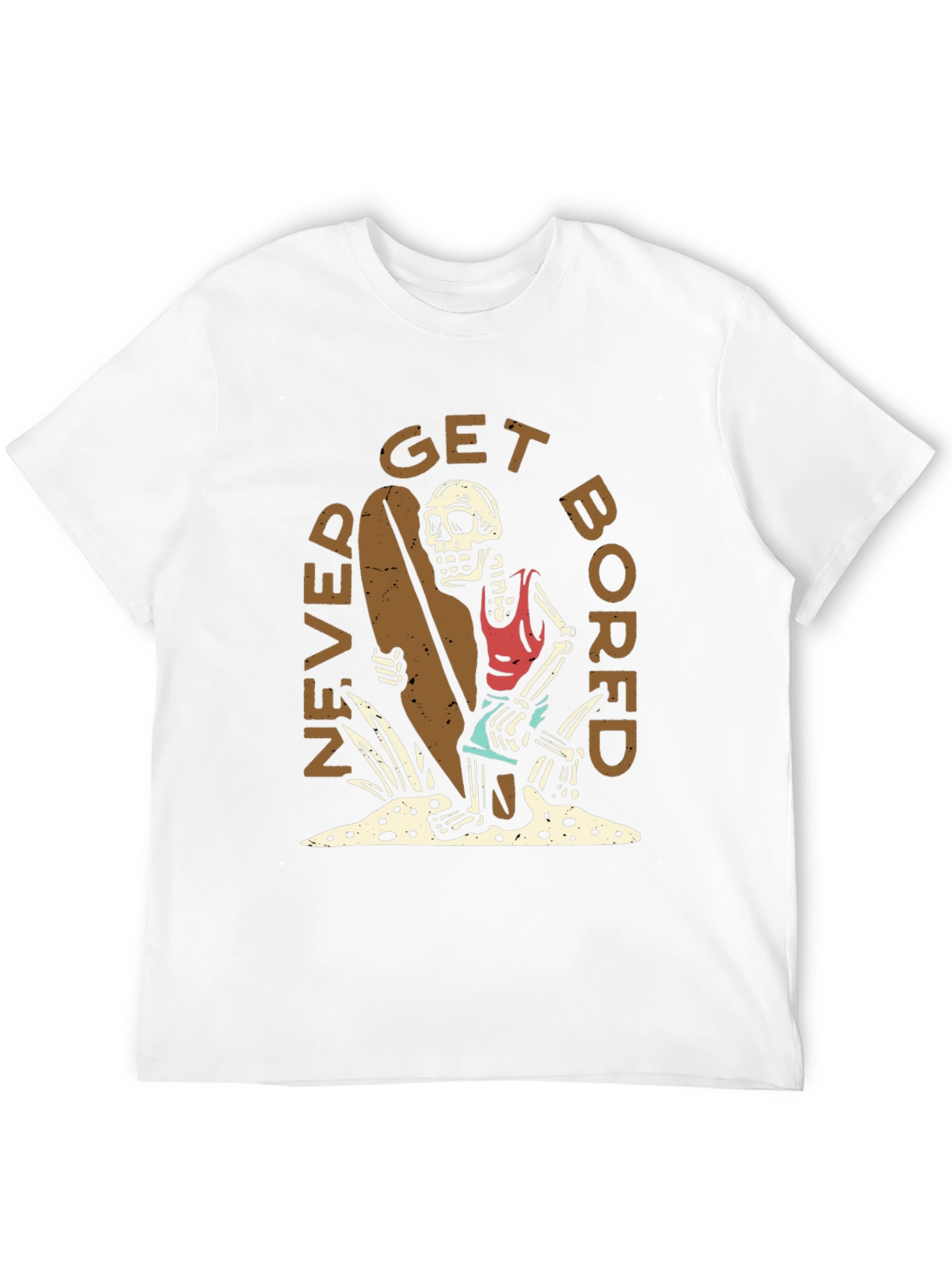 Never Get Bored Skeleton Surfer Graphic Tee