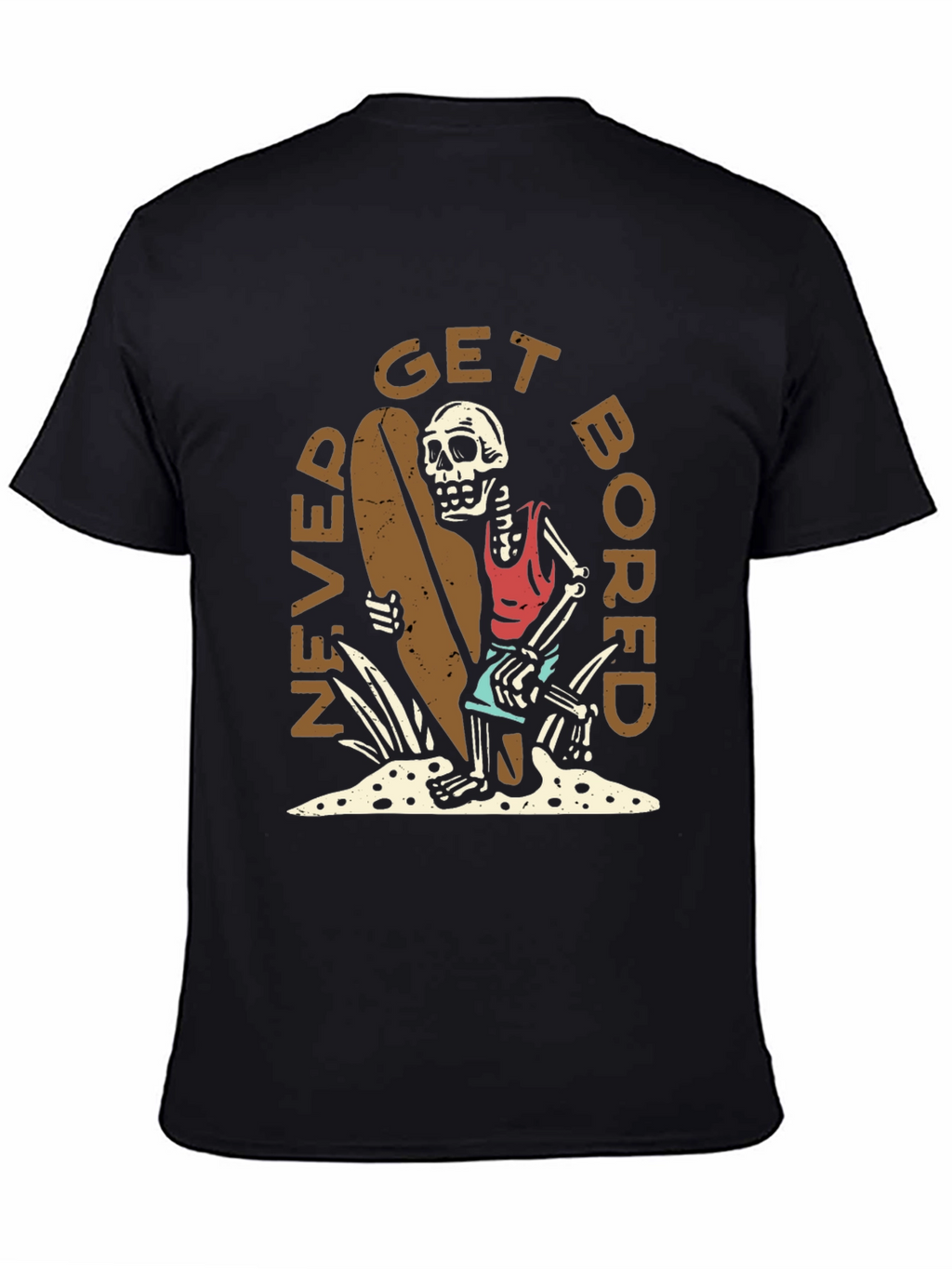 Never Get Bored Skeleton Surfer Graphic Tee