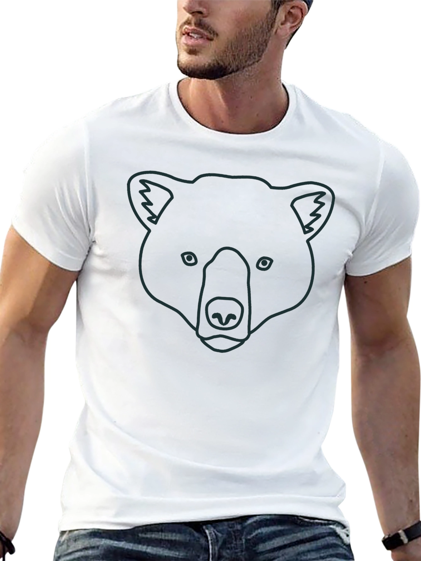 Bear Outline Graphic Tee - Unisex Black Cotton T-Shirt