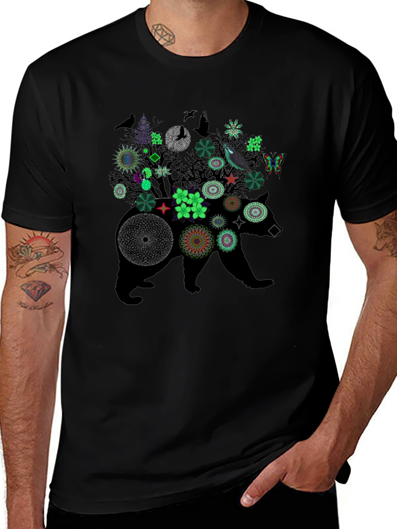 Floral Bear Graphic Tee - Nature Inspired Print