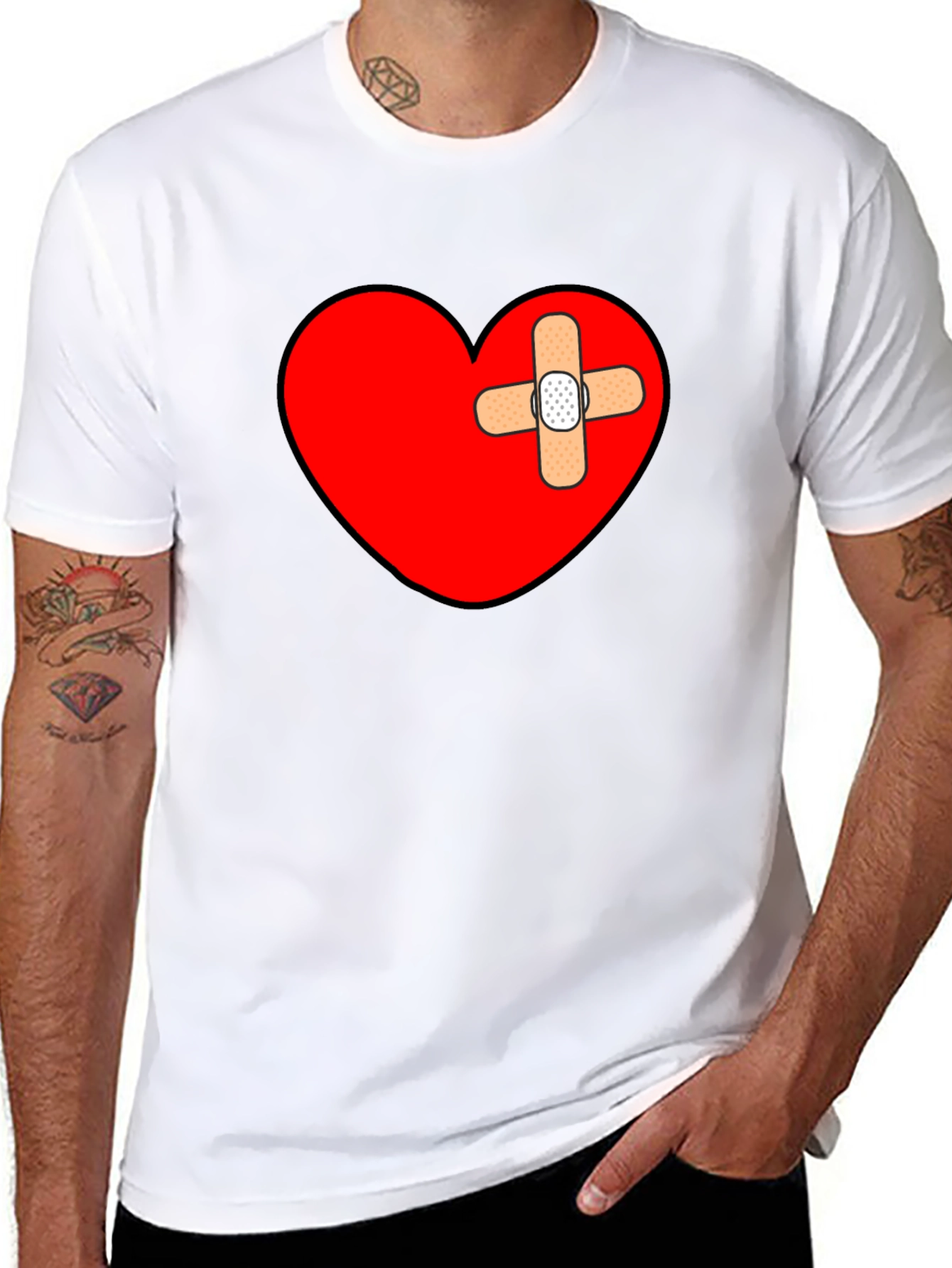 Broken Heart Bandage T-Shirt - Mens Graphic Tee