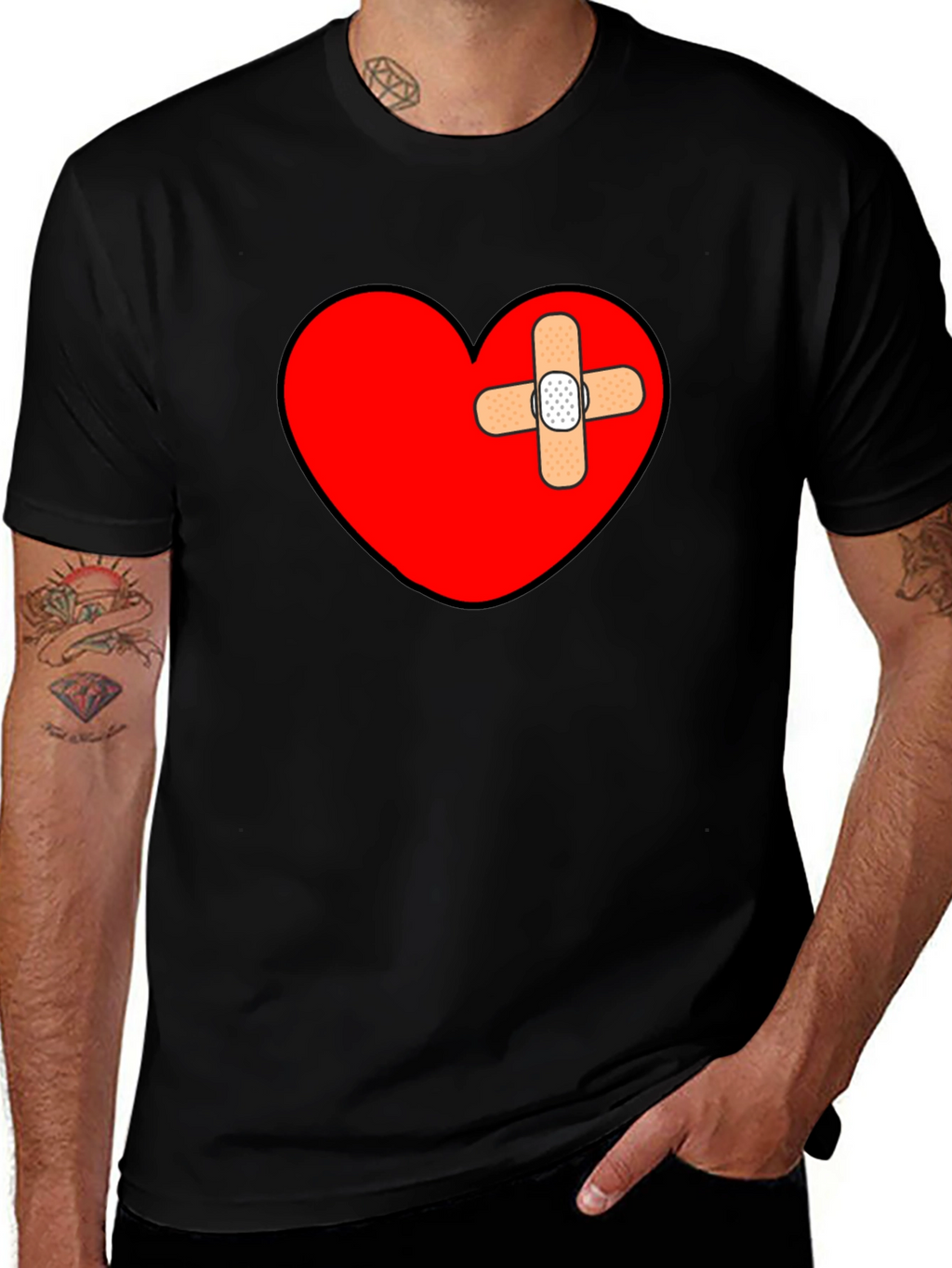 Broken Heart Bandage T-Shirt - Mens Graphic Tee