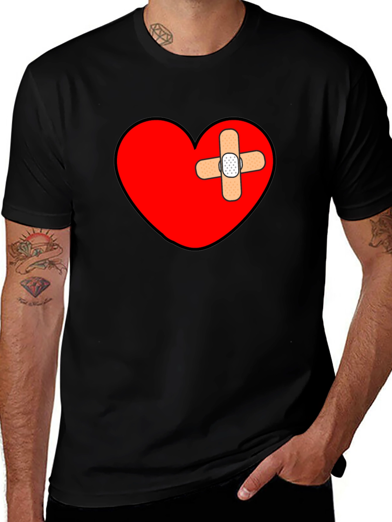Broken Heart Bandage T-Shirt - Mens Graphic Tee
