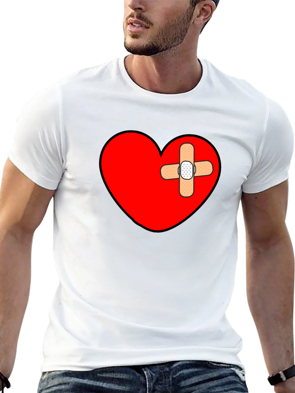 Broken Heart Bandage T-Shirt - Mens Graphic Tee
